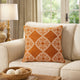 Niva Square Throw Pillow | Damask Embroidery | Burnt Orange Velvet 20"