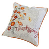 Niva Square Throw Pillow | Thanksgiving Embroidery | Orange Cotton-Blend 20"