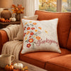 Niva Square Throw Pillow | Thanksgiving Embroidery | Orange Cotton-Blend 20"