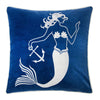 Niva Square Throw Pillow | Embroidered White Mermaid | Blue Velvet | 20"