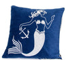Niva Square Throw Pillow | Embroidered White Mermaid | Blue Velvet | 20"