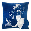 Niva Square Throw Pillow | Embroidered White Mermaid | Blue Velvet | 20"