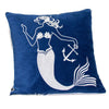 Niva Square Throw Pillow | Embroidered White Mermaid | Blue Velvet | 20"