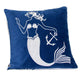 Niva Square Throw Pillow | Embroidered White Mermaid | Blue Velvet | 20"