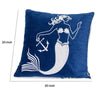 Niva Square Throw Pillow | Embroidered White Mermaid | Blue Velvet | 20"