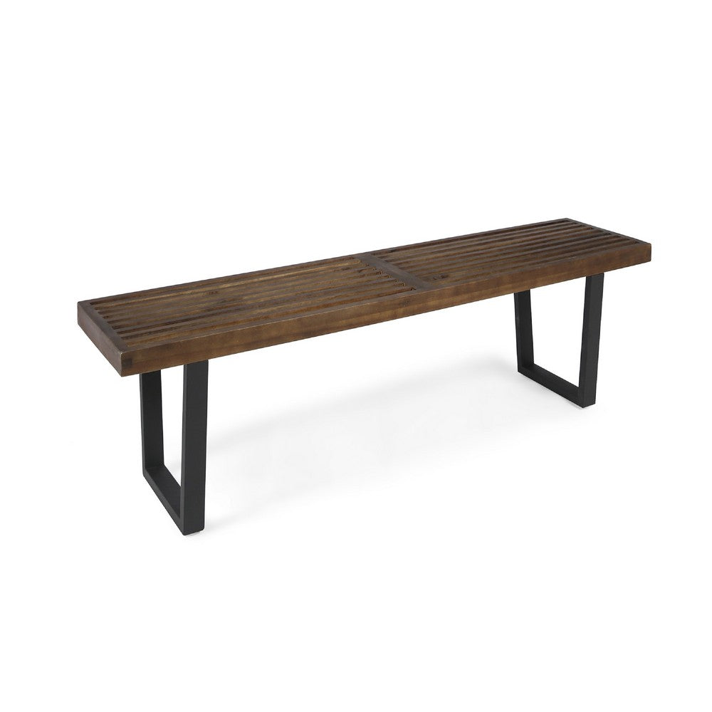 Cior Outdoor Dining Bench | 62" Slatted Brown Acacia Wood | Sled Base