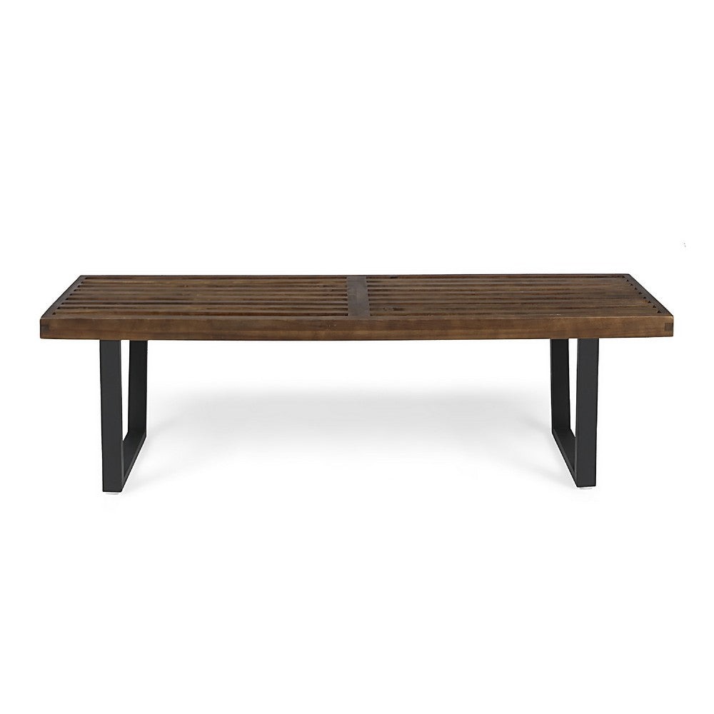 Cior Outdoor Dining Bench | 62" Slatted Brown Acacia Wood | Sled Base
