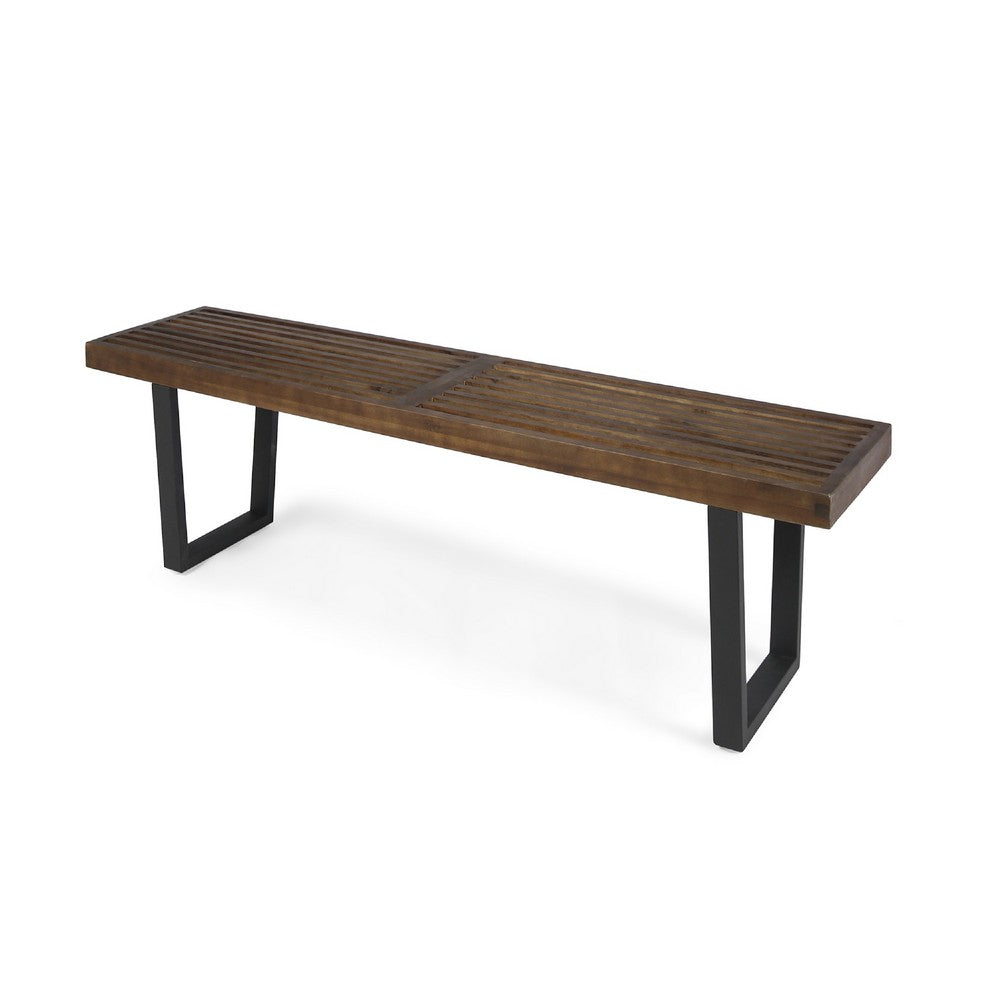 Cior Outdoor Dining Bench | 62" Slatted Brown Acacia Wood | Sled Base