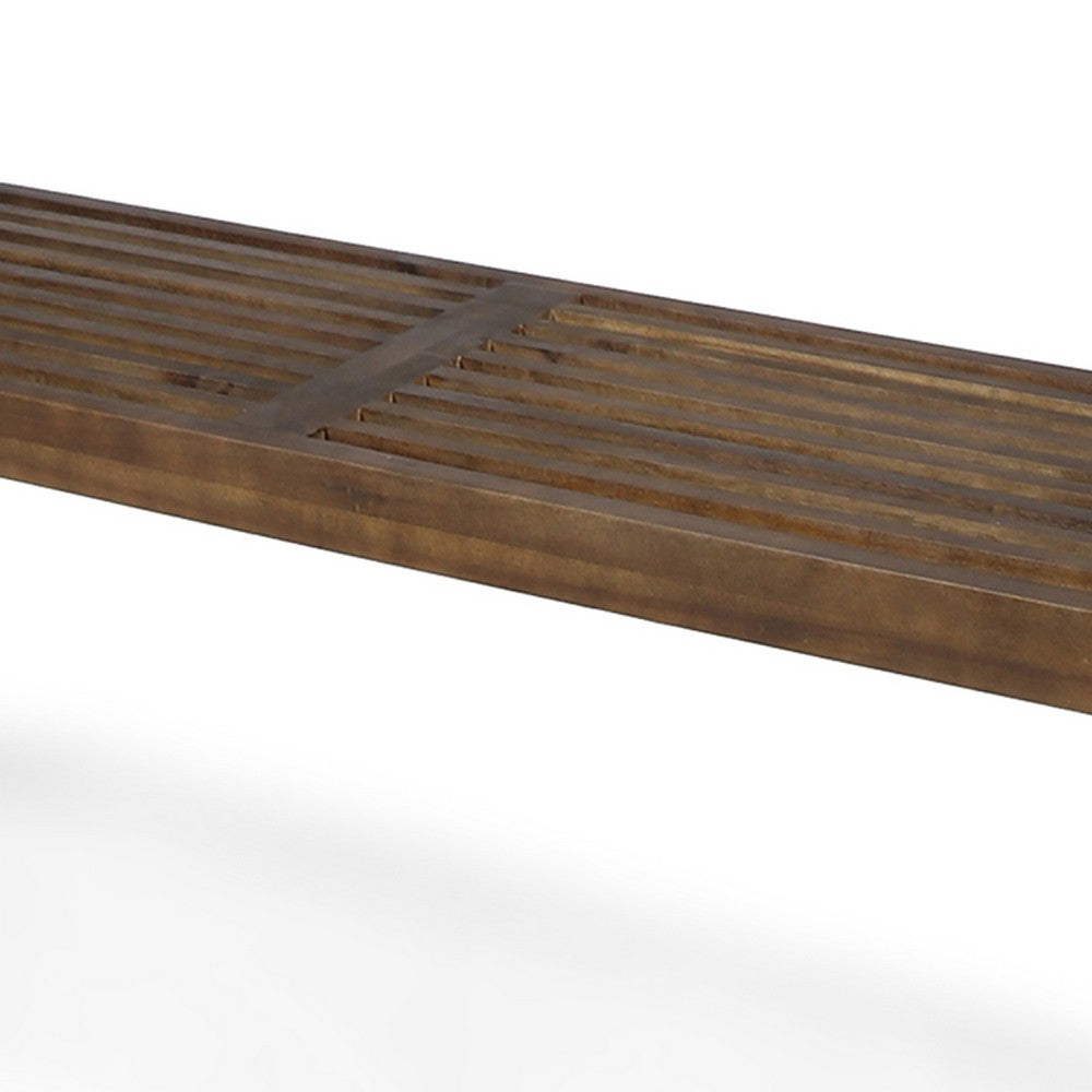 Cior Outdoor Dining Bench | 62" Slatted Brown Acacia Wood | Sled Base