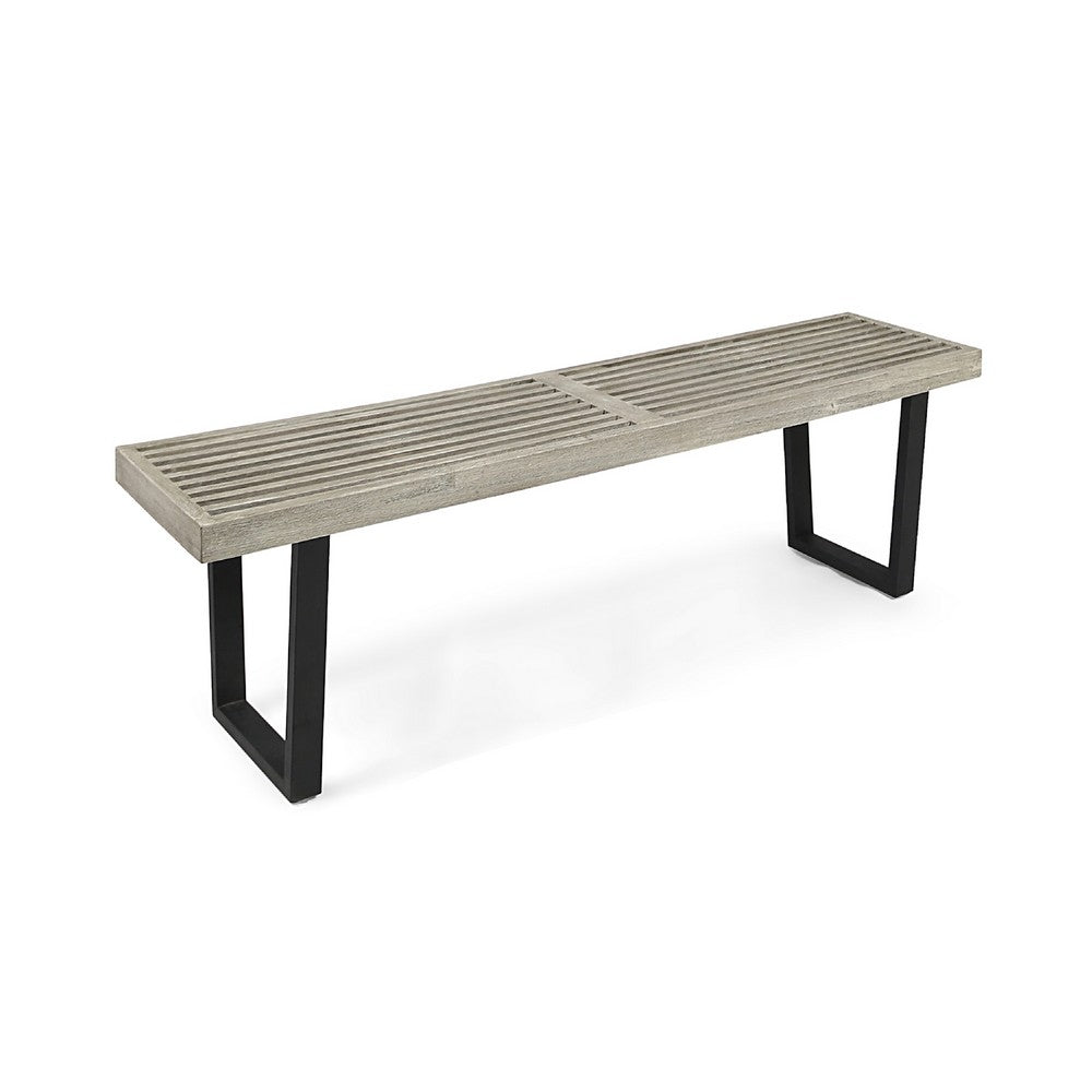 Cior Outdoor Dining Bench | 62" Slatted Gray Acacia Wood | Sled Base