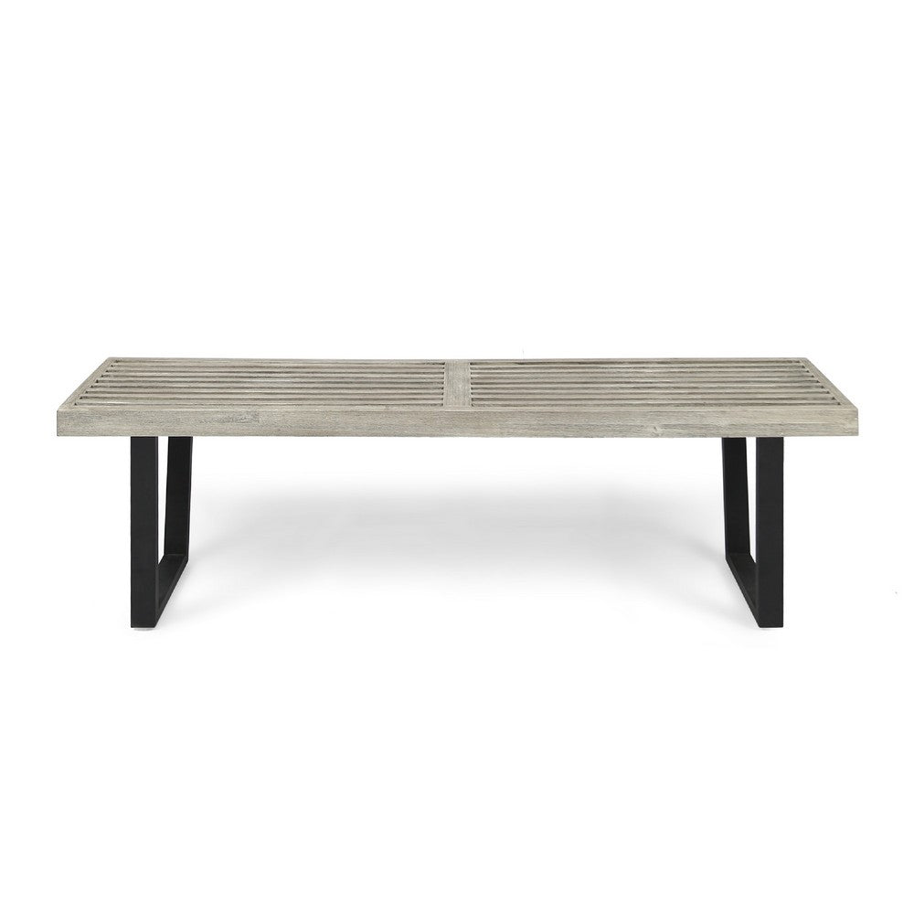 Cior Outdoor Dining Bench | 62" Slatted Gray Acacia Wood | Sled Base