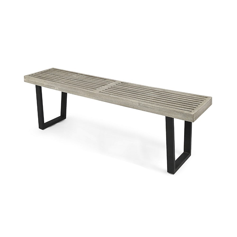 Cior Outdoor Dining Bench | 62" Slatted Gray Acacia Wood | Sled Base