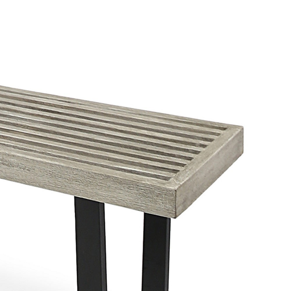 Cior Outdoor Dining Bench | 62" Slatted Gray Acacia Wood | Sled Base