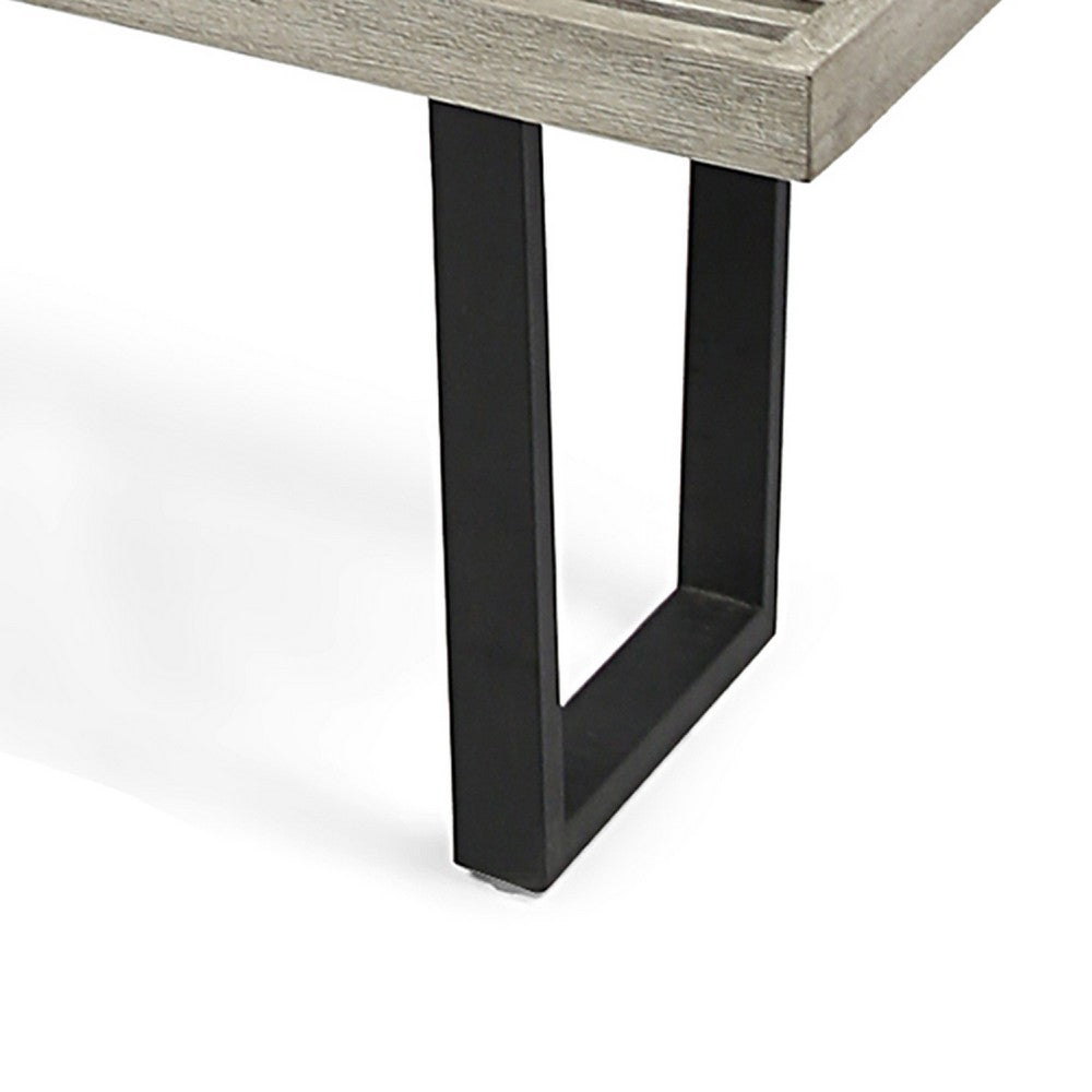 Cior Outdoor Dining Bench | 62" Slatted Gray Acacia Wood | Sled Base