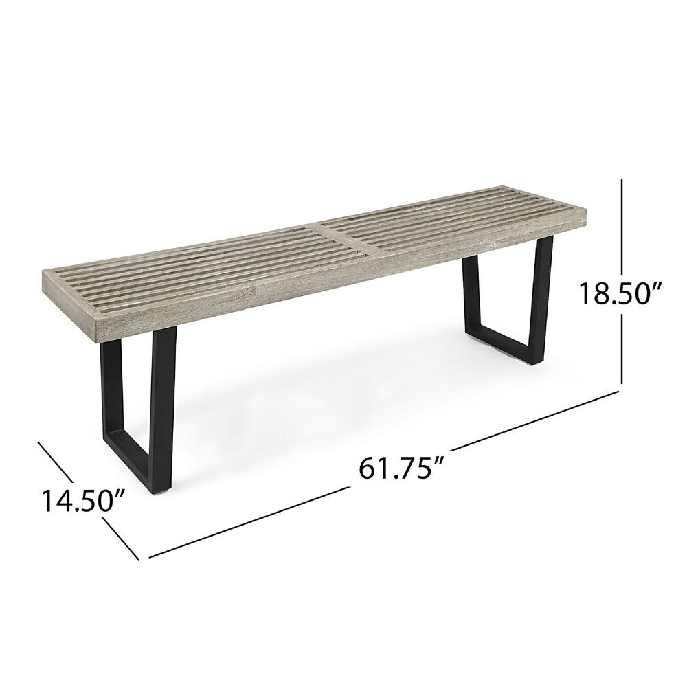 Cior Outdoor Dining Bench | 62" Slatted Gray Acacia Wood | Sled Base