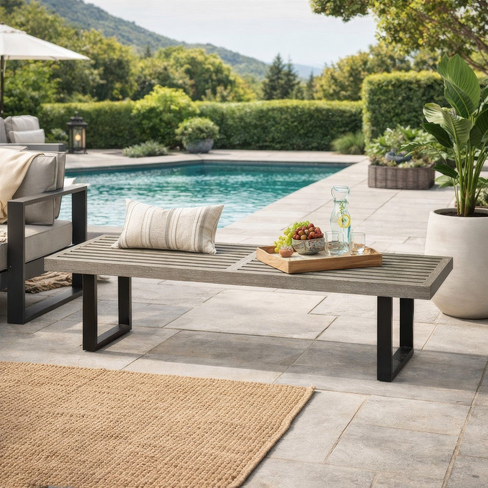 Cior Outdoor Dining Bench | 62" Slatted Gray Acacia Wood | Sled Base