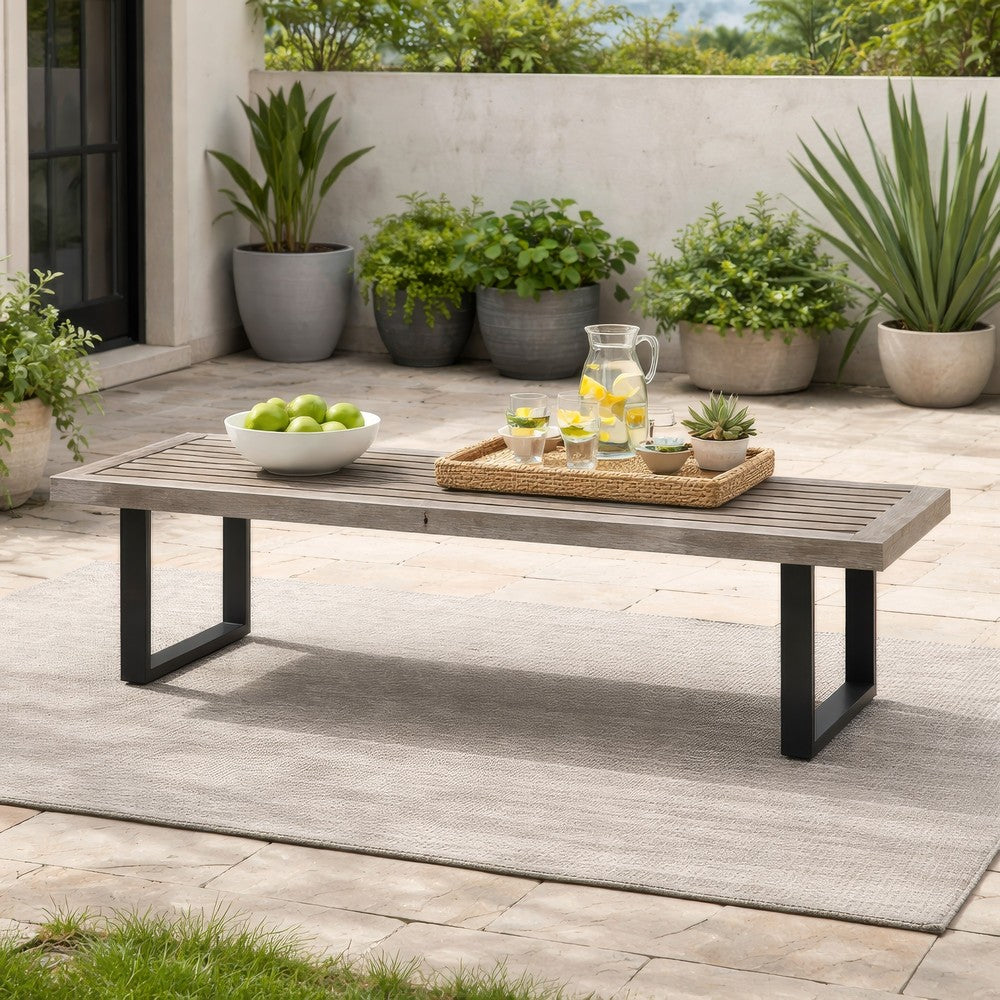 Cior Outdoor Dining Bench | 62" Slatted Gray Acacia Wood | Sled Base