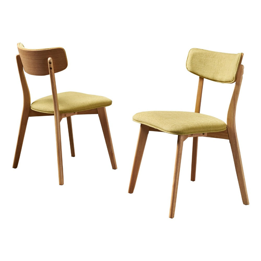 Bety Dining Side Chair Set of 2 | Midcentury Design | Lime Green Fabric