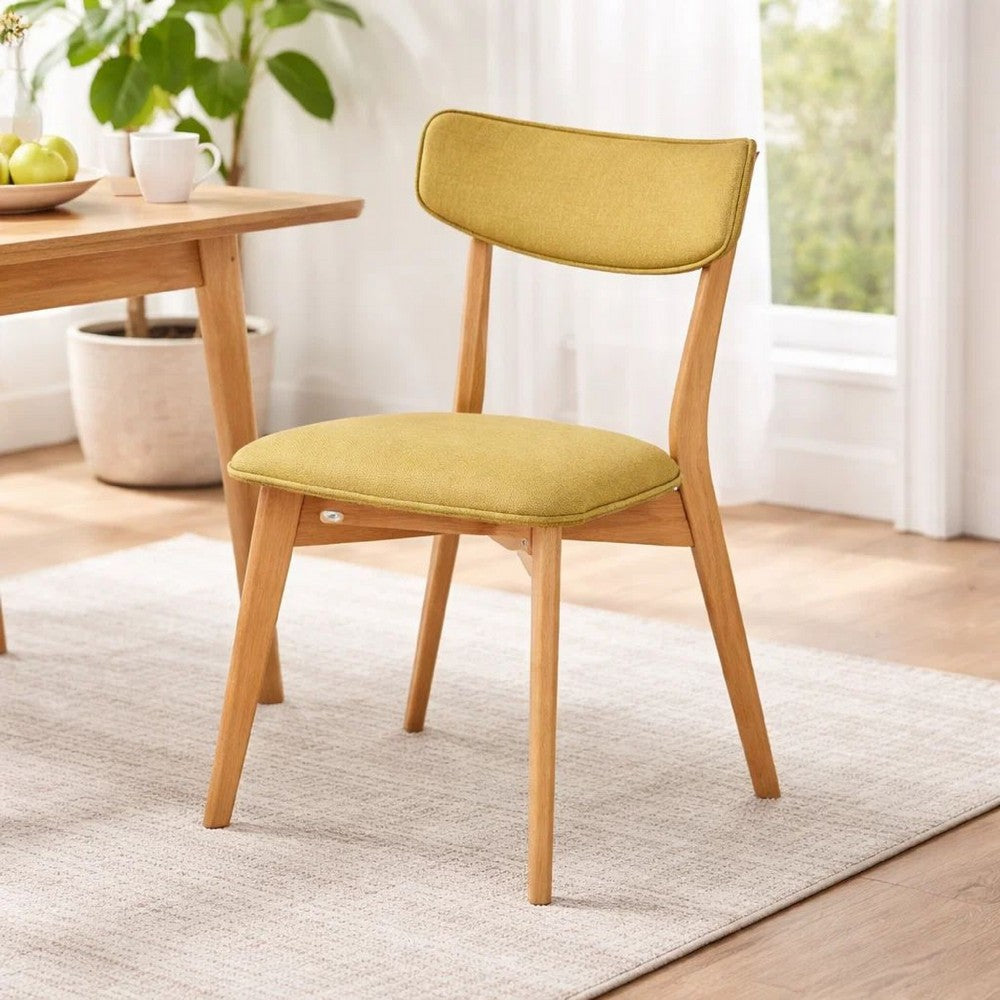 Bety Dining Side Chair Set of 2 | Midcentury Design | Lime Green Fabric