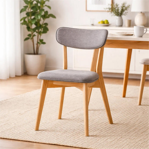 Bety Dining Side Chair Set of 2 | Oak Brown Design | Dark Gray Fabric