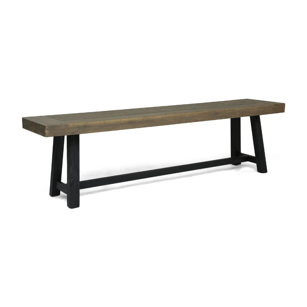 Outdoor Bench | 63" Sandblasted Gray Wood Seat | Black Metal Legs