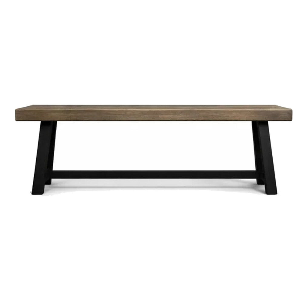Outdoor Bench | 63" Sandblasted Gray Wood Seat | Black Metal Legs