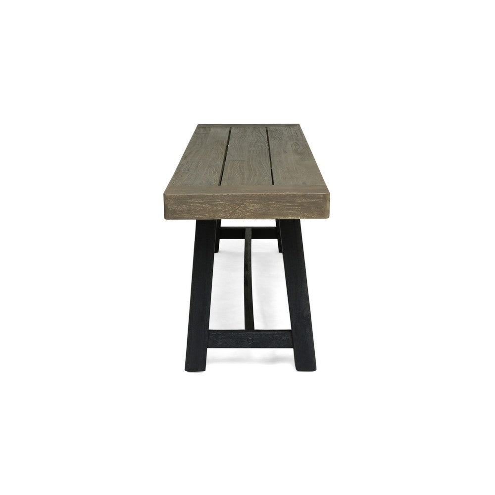Outdoor Bench | 63" Sandblasted Gray Wood Seat | Black Metal Legs