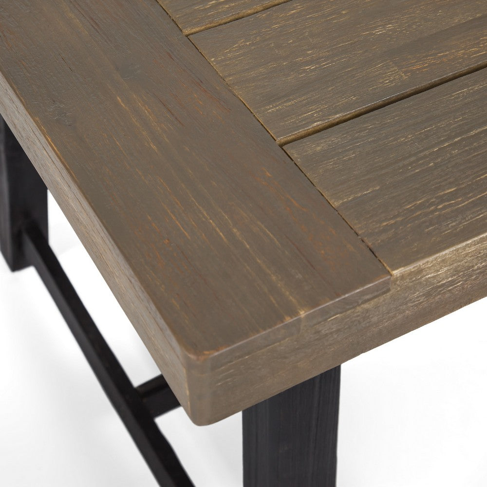 Outdoor Bench | 63" Sandblasted Gray Wood Seat | Black Metal Legs
