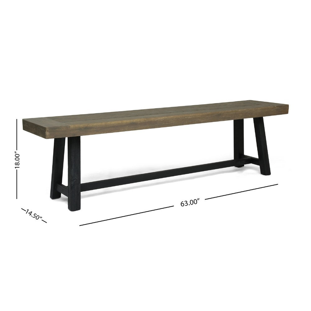 Outdoor Bench | 63" Sandblasted Gray Wood Seat | Black Metal Legs
