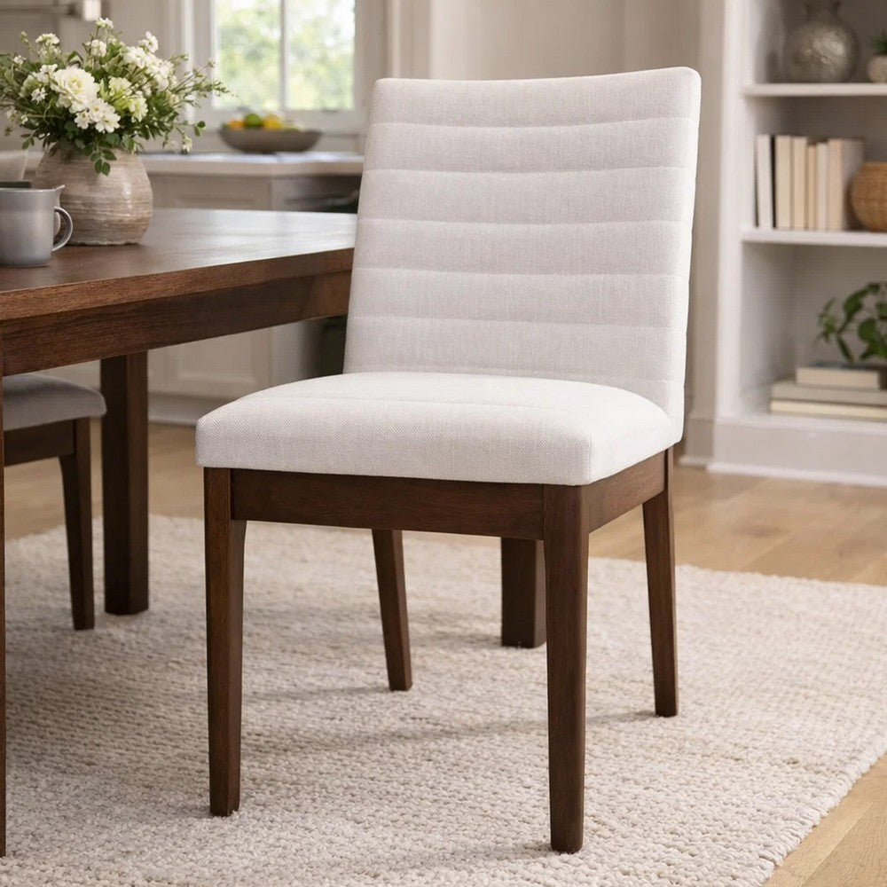 Dining Side Chair Set of 2 | | Channel Stitching | Light Beige Fabric