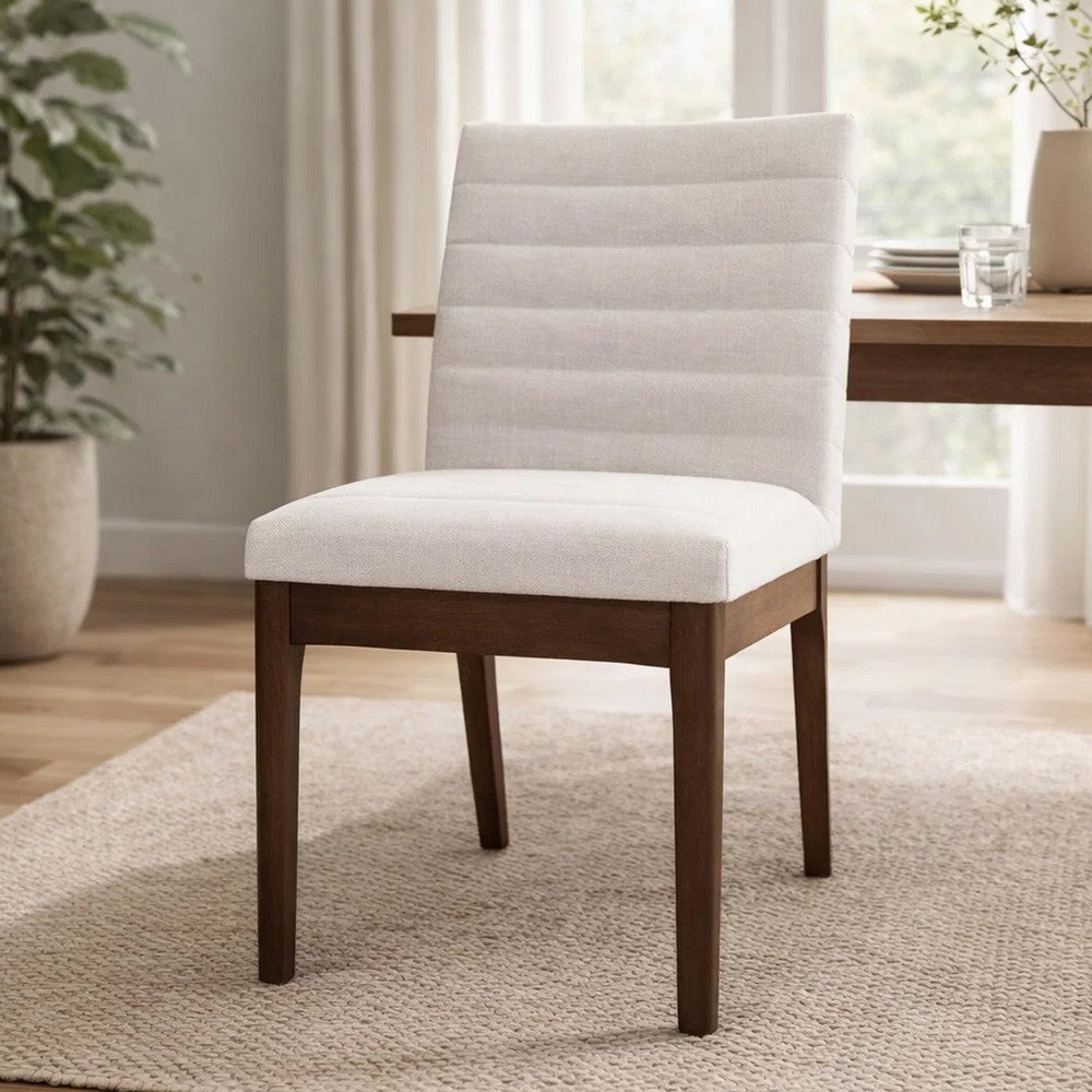 Dining Side Chair Set of 2 | | Channel Stitching | Light Beige Fabric