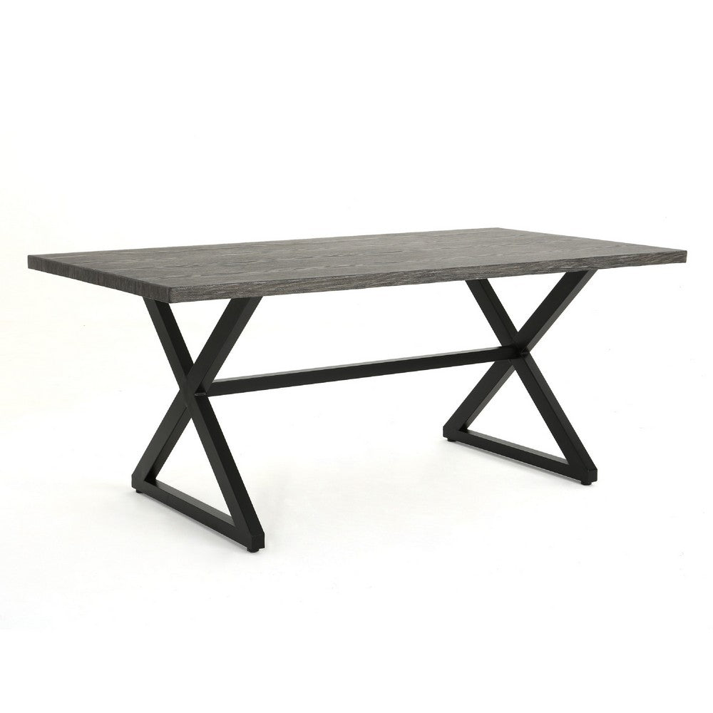 Outdoor Dining Table | 71" Gray Rectangular Top | Black Steel Legs