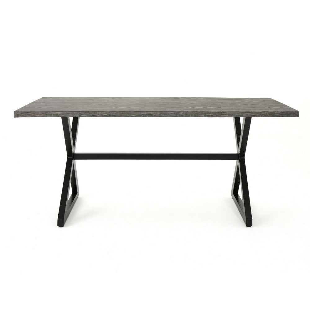 Outdoor Dining Table | 71" Gray Rectangular Top | Black Steel Legs