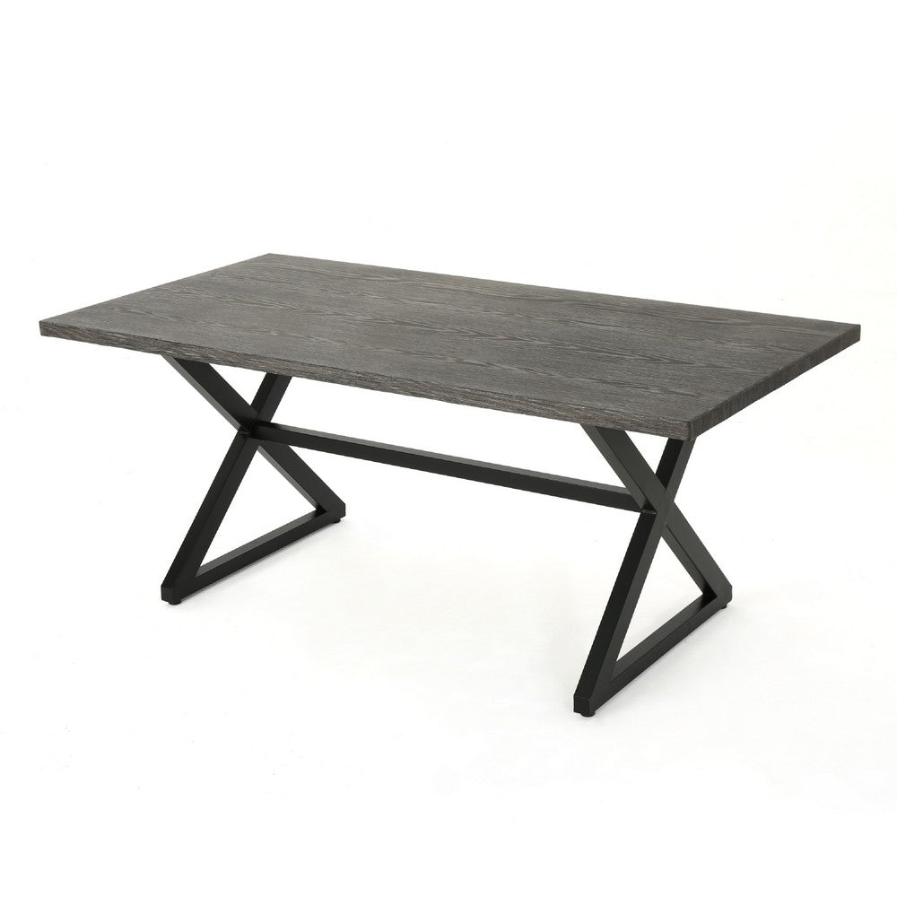 Outdoor Dining Table | 71" Gray Rectangular Top | Black Steel Legs