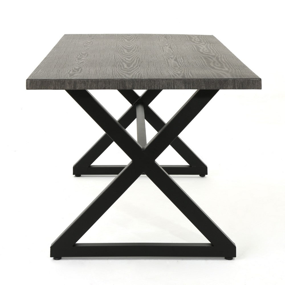 Outdoor Dining Table | 71" Gray Rectangular Top | Black Steel Legs