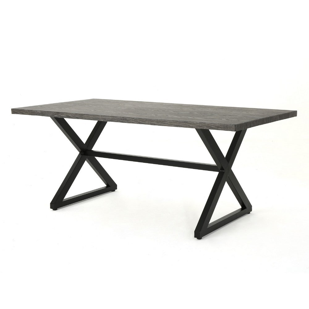 Outdoor Dining Table | 71" Gray Rectangular Top | Black Steel Legs