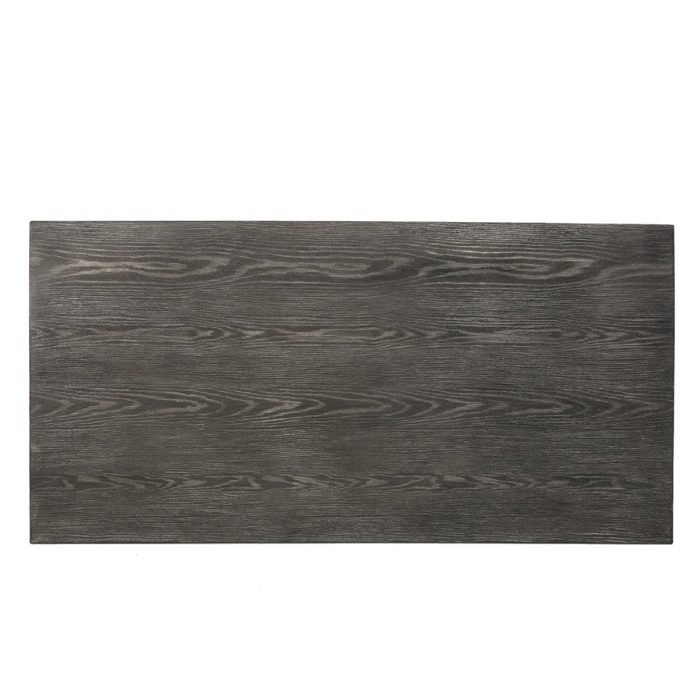 Outdoor Dining Table | 71" Gray Rectangular Top | Black Steel Legs