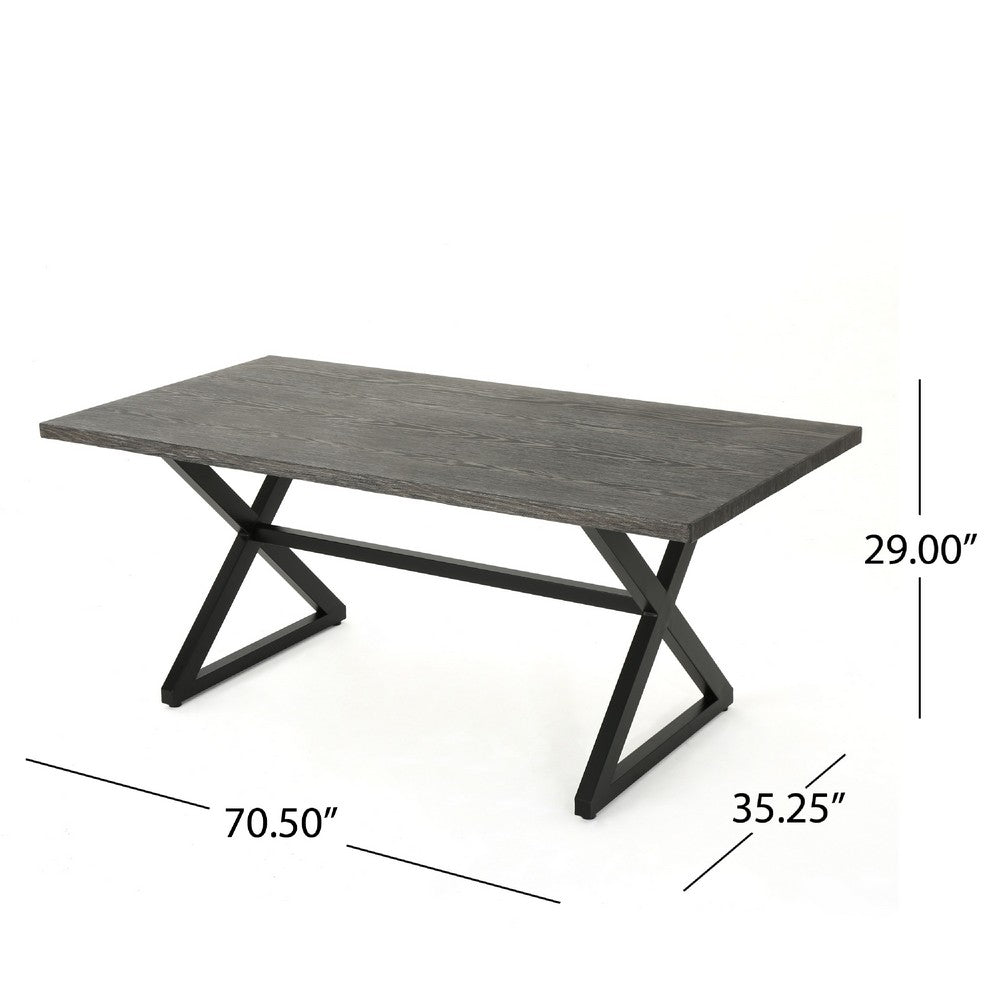 Outdoor Dining Table | 71" Gray Rectangular Top | Black Steel Legs
