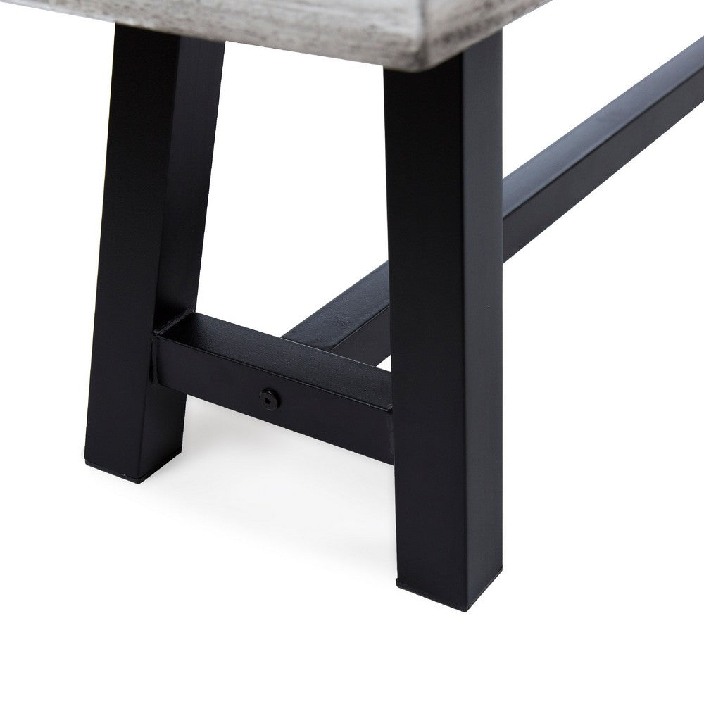 Outdoor Dining Bench | 63" Sandblasted Gray Slatted Seat | Black Legs