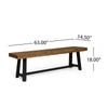 Outdoor Dining Accent Bench | 63" Teak Brown Seat | Black Bold Legs