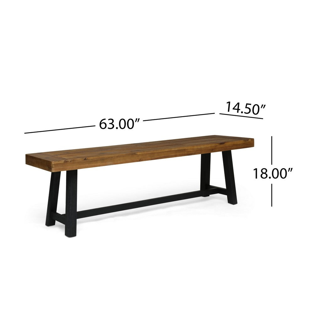 Outdoor Dining Accent Bench | 63" Teak Brown Seat | Black Bold Legs