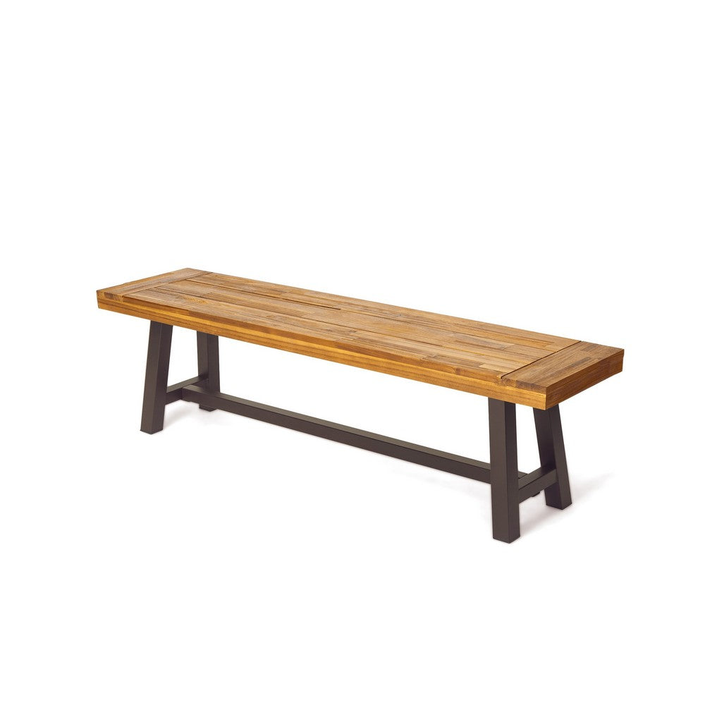 Outdoor Dining Bench | 63" Acacia Wood Seat with Black Metal Legs
