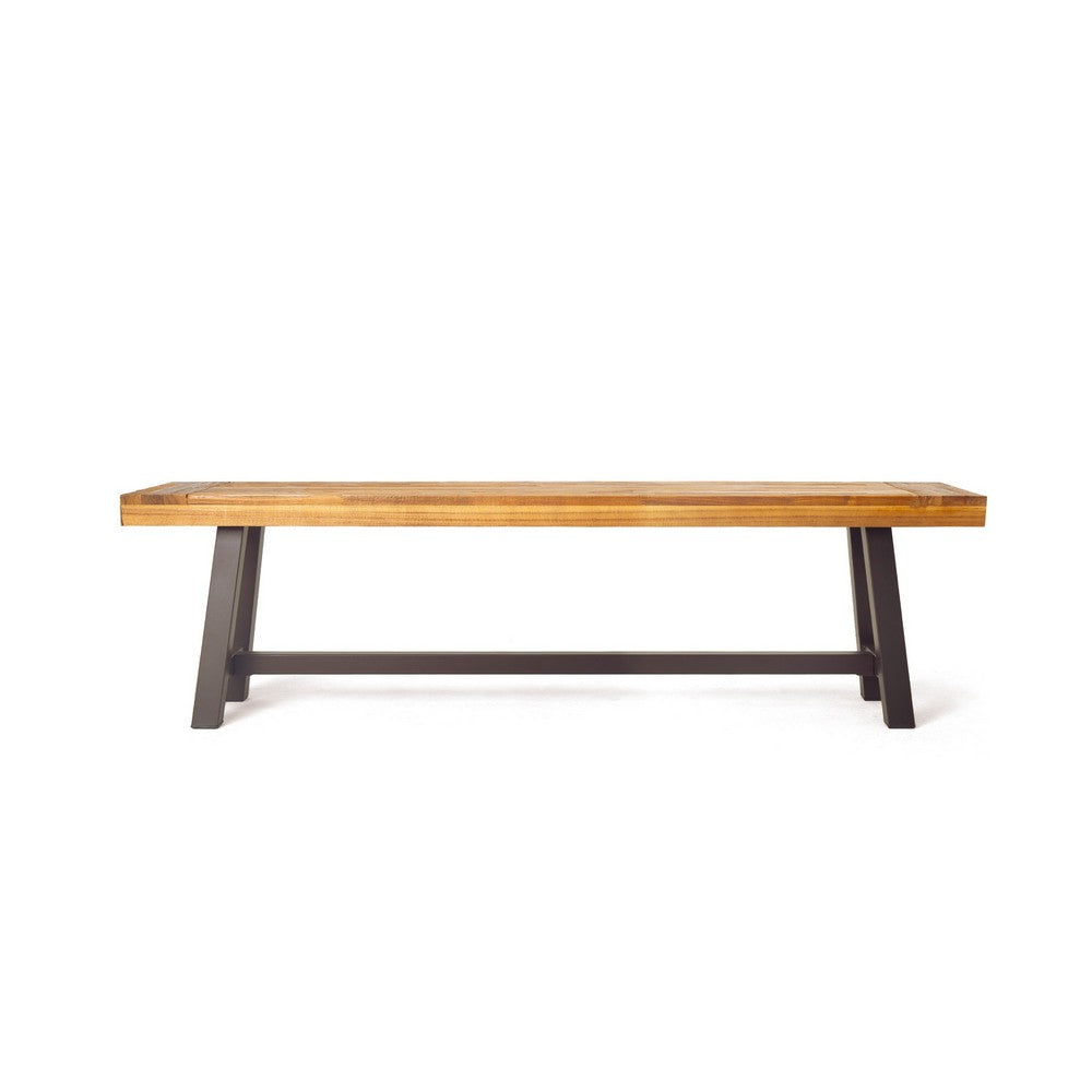 Outdoor Dining Bench | 63" Acacia Wood Seat with Black Metal Legs