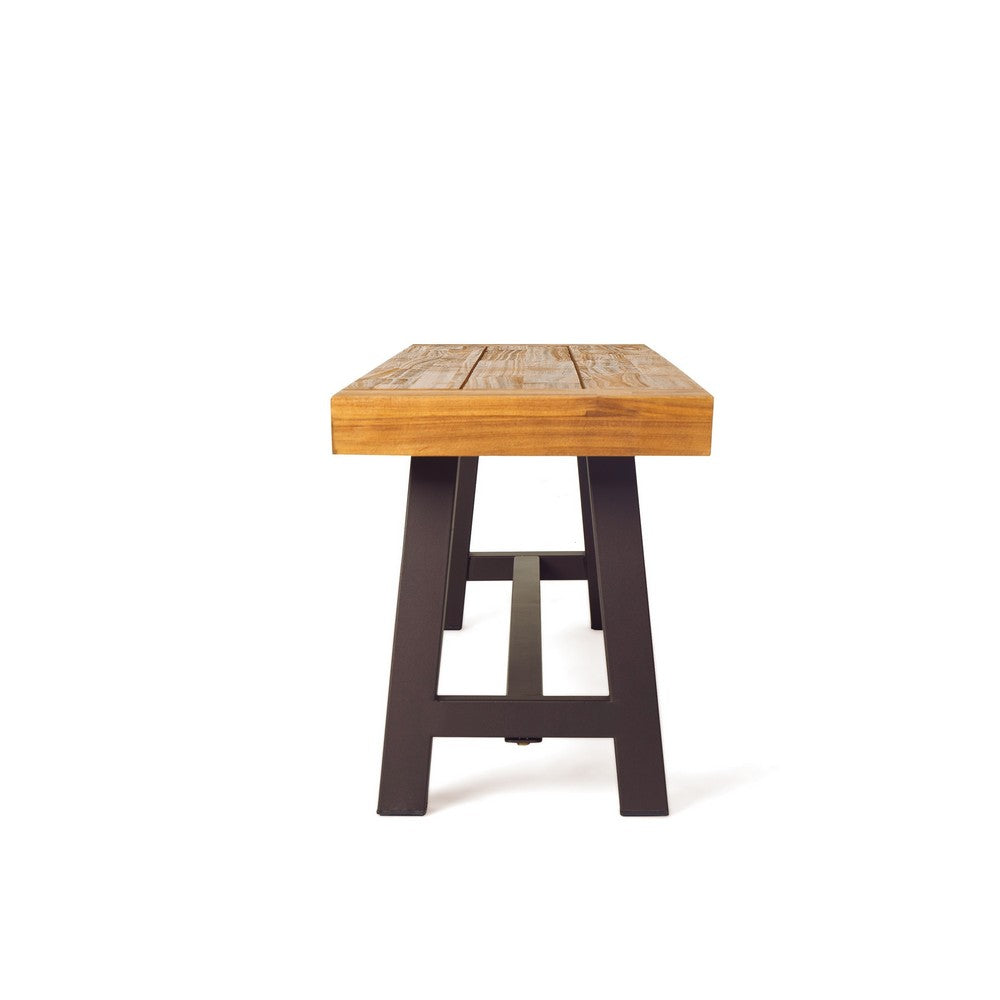 Outdoor Dining Bench | 63" Acacia Wood Seat with Black Metal Legs