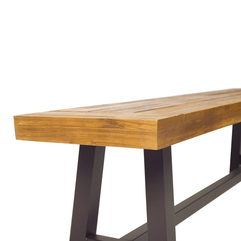 Outdoor Dining Bench | 63" Acacia Wood Seat with Black Metal Legs