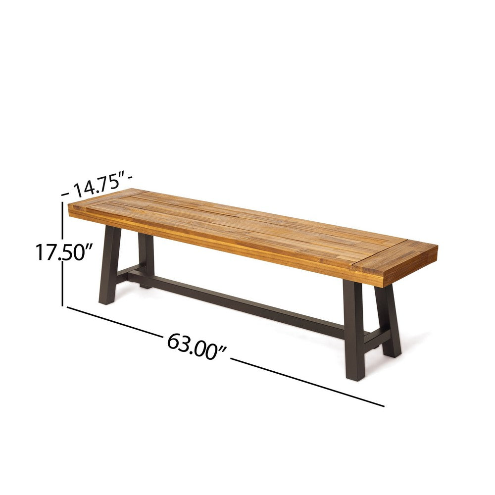 Outdoor Dining Bench | 63" Acacia Wood Seat with Black Metal Legs