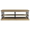Bard Coffee Table | 55" Brown Veneer | 2 Tier Shelves | Black Metal Legs