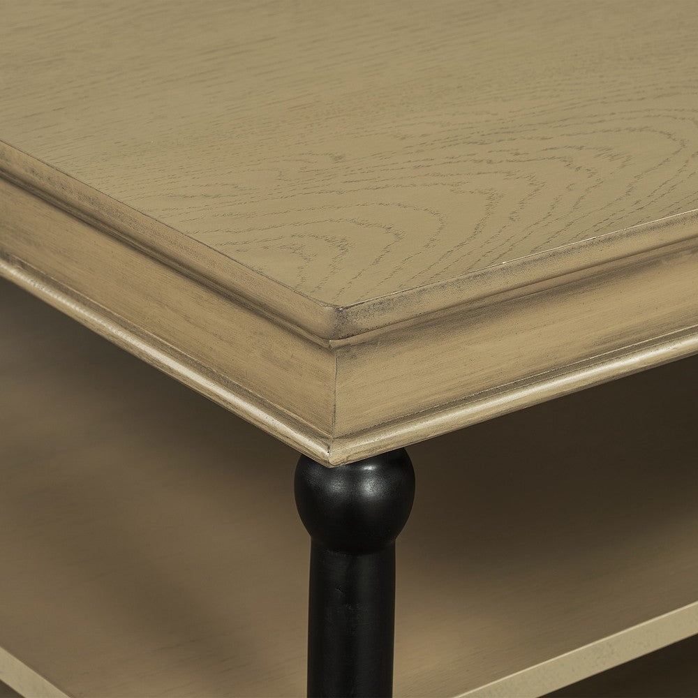 Bard Coffee Table | 55" Brown Veneer | 2 Tier Shelves | Black Metal Legs