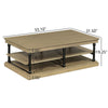 Bard Coffee Table | 55" Brown Veneer | 2 Tier Shelves | Black Metal Legs