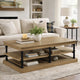 Bard Coffee Table | 55" Brown Veneer | 2 Tier Shelves | Black Metal Legs
